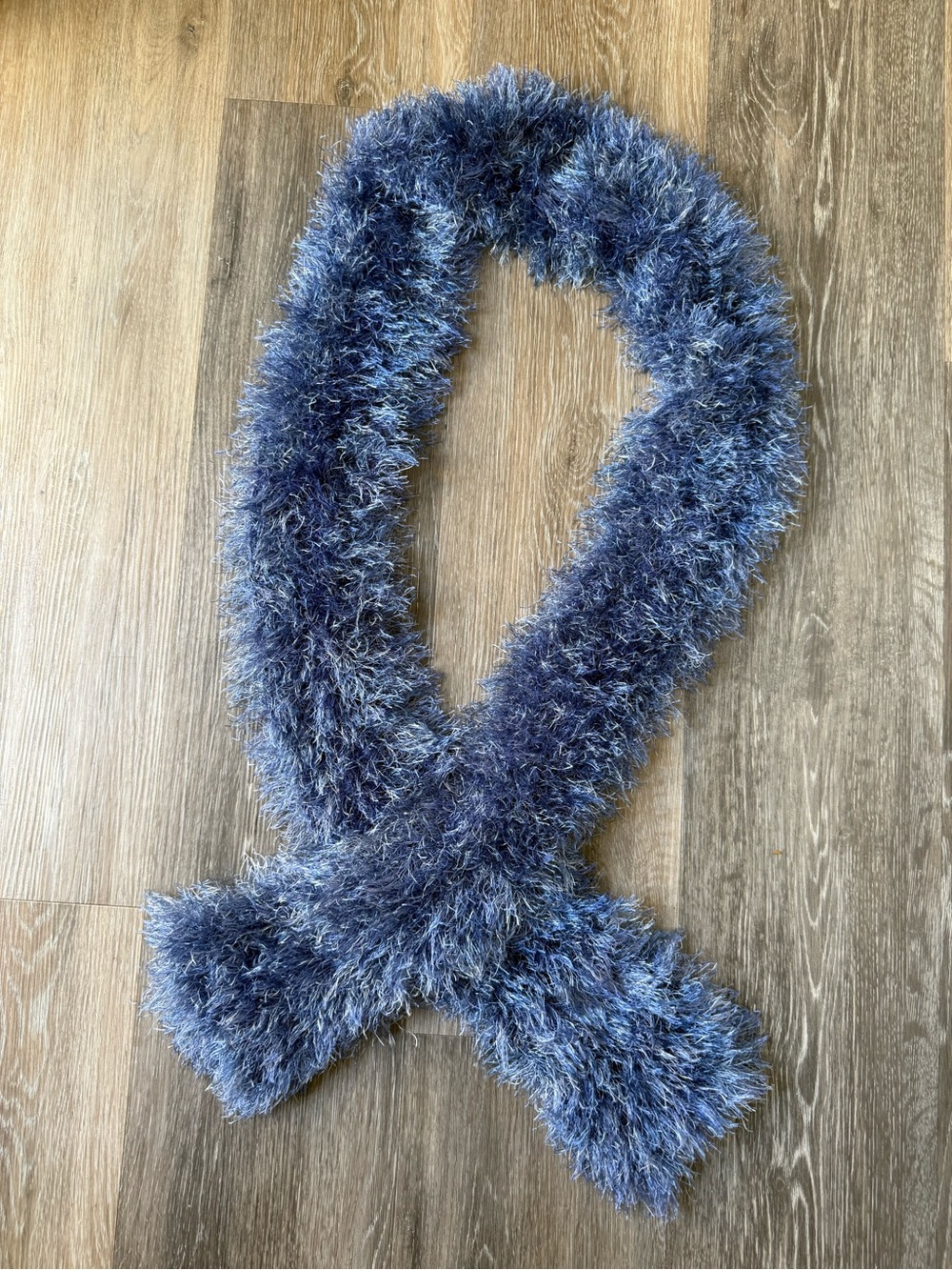 Soft Fuzzy Faux Fur Blue Skinny Scarf - Cozy Accent